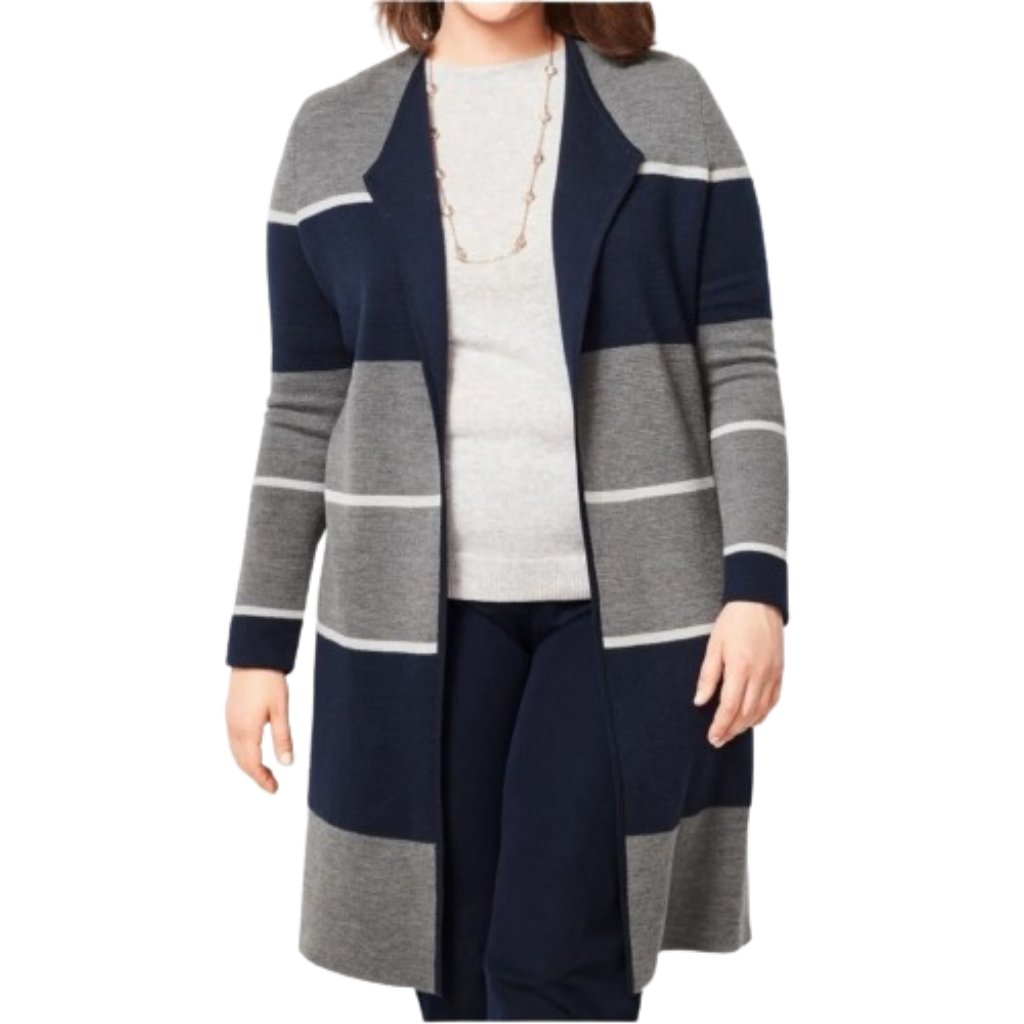 Nwt Women Plus Size 1x Talbots Striped Merino Wool Longline Cardigan Sweater New